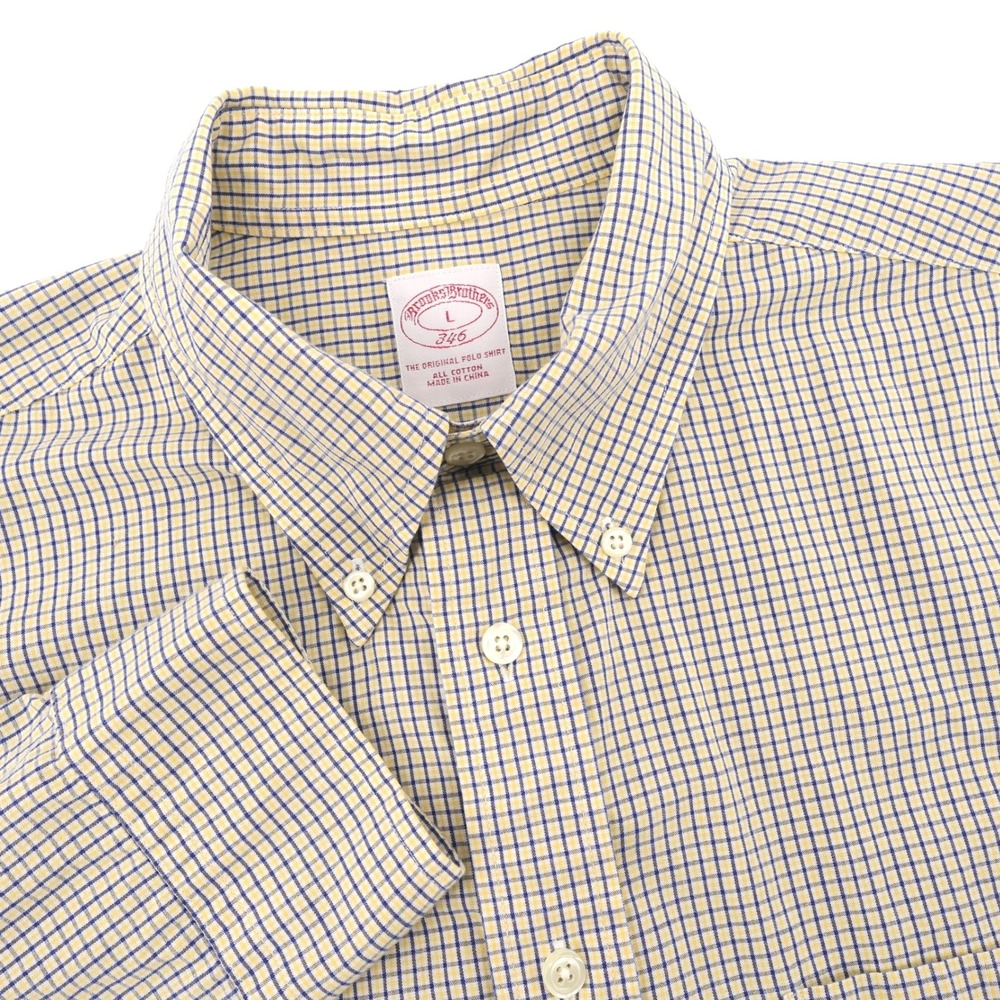 Brooks Brothers 346 Micro Check Button Down Yellow Long Sleeve Mens Large‎